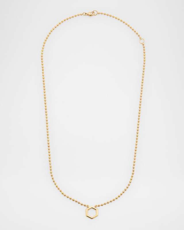 18K Yellow Gold Bead Hexagon Pendant Necklace